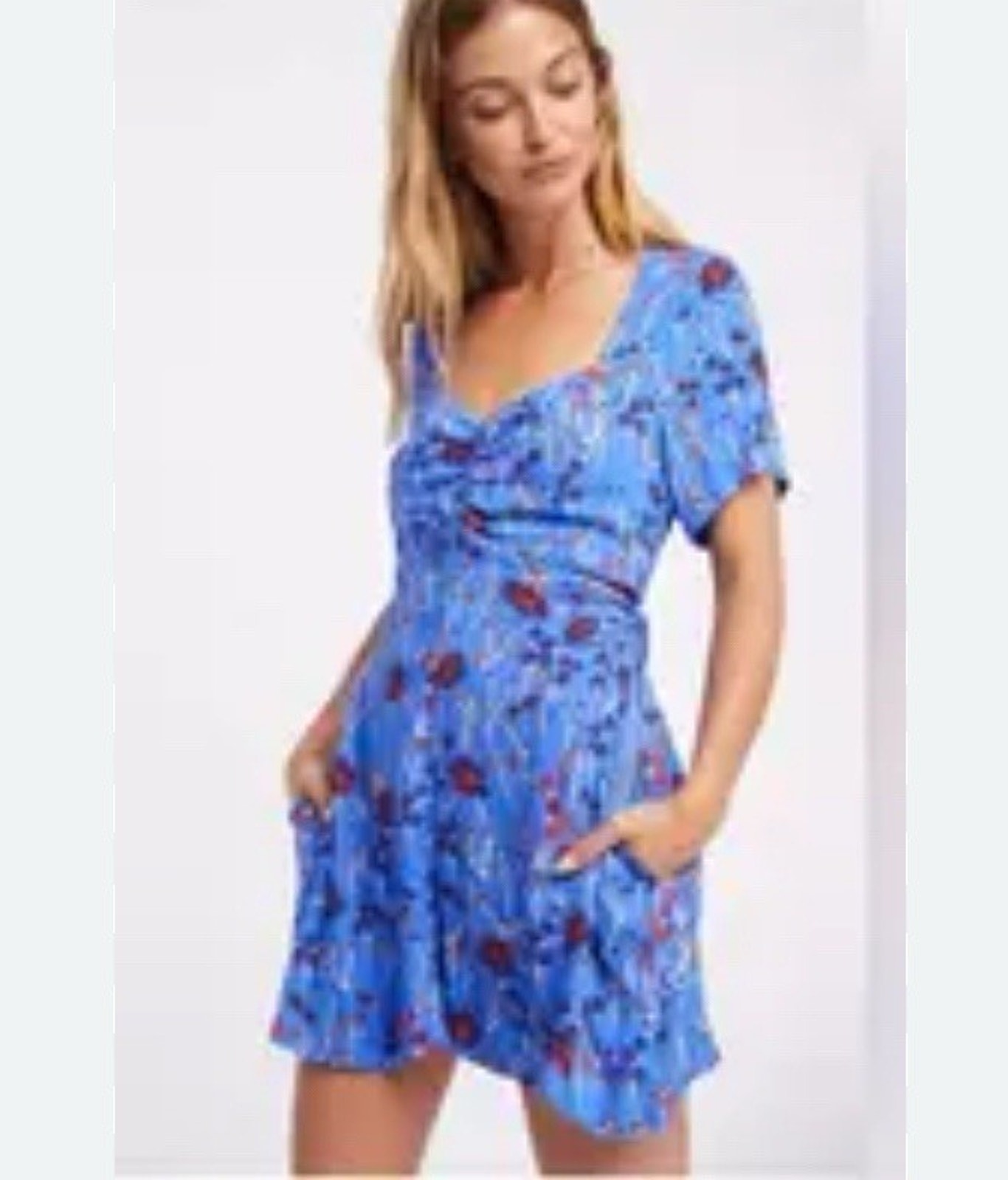 Free People Bet You Do Blue Floral Romper Size 4 Short Sleeve Boho Mini Dress